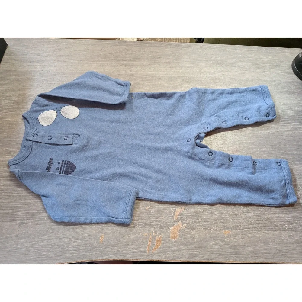 HB Baby Boy Blue Cotton Long Sleeve Henley Romper Graphic 6-9 Months